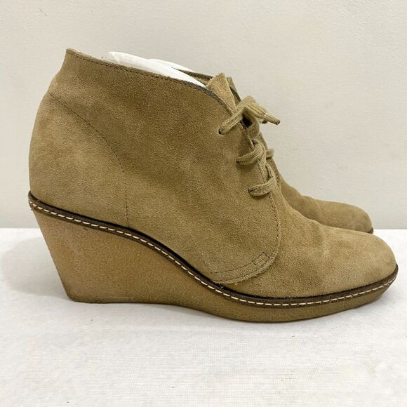 J Crew MacAlister Tan Suede Leather Wedge Heel Ankle Bootie in Flax Womens 8 - Picture 2 of 11